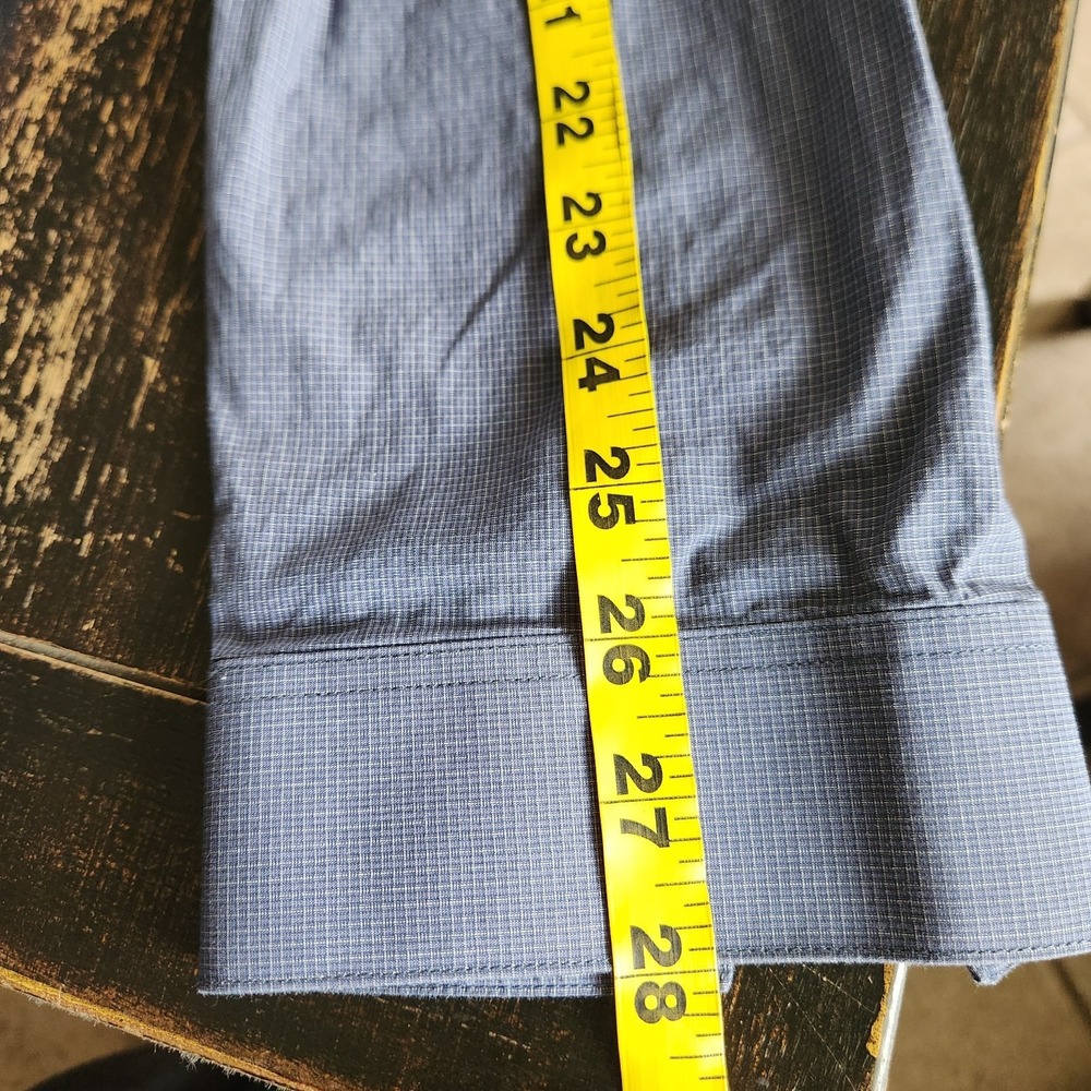 Theory Button Up Shirt Mens 17 Large Plaid Micro Check Print Lightweight Blue - Picture 8 of 11